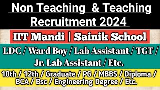 IIT Mandi Non Teaching Recruitment 2024  Sainik School Non Teaching amp Teaching Vacancy 2024 [upl. by Hadik]