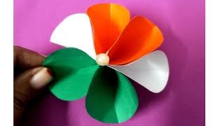 Easy Tricolor Paper Flower Diy craft ideas for independence dayTricolor Craft ideas with paper [upl. by Waal]