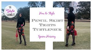 Pencil Skirt amp Tights OOTD  How to Style [upl. by Ardnuek]