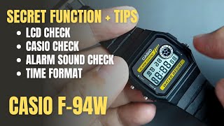 Secret and Tips for Casio F94W  LCD Check Casio Check Alarm Sound 1224H [upl. by Udella]