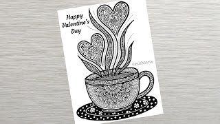 Valentines Day Special Drawing  How to Draw Mandala Art for Beginner StepbyStep  Cup and Saucer [upl. by Dorotea]