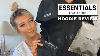 FEAR OF GOD ESSENTIALS HOODIE  Sizing amp Fit  How To Style [upl. by Anomis]