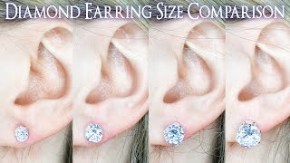 Earring Diamond Size Comparison 1 Carat on the Ear vs 25 to 4 Ct 33 4 5 66 75 8 9 12 [upl. by Sikleb829]