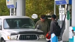 Pouring fake gasoline on stranger car prank go wrong [upl. by Enoek]