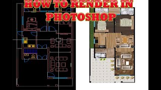 Stepbystep floor plan render With Photoshop  Texturing floor plans in Photoshop [upl. by Elbon190]