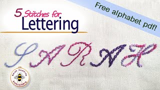 FIVE stitches for embroidered lettering tutorial [upl. by Vyse665]