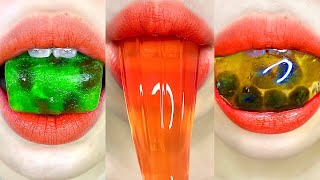 asmr ICE TAPIOCA PEARL BUBBLE TEA PEACH JELLY PUDDING DOLPHIN GUMMY BLUE MARSHMELLO eating sounds [upl. by Cosme]