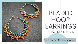 Beaded Hoop Earrings DIY Jewelry Making tutorial Brick Stitch Seed Bead Design by CapitalCityBeads [upl. by Lotsirb]