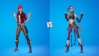 Arcane Vi Skin Vs Jinx Skin Showcase with Emotes and Dances  fortnite x League of legends [upl. by Angeline433]