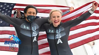 USAs Humphries Meyers Taylor go onetwo in womens monobob  Winter Olympics 2022  NBC Sports [upl. by Ramalahs]