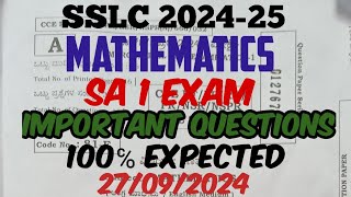 SSLC SA 1 EXAM MATHEMATICS IMPORTANT QUESTIONS SAMPLE QUESTIONS CLASS 10 [upl. by Sirahc]