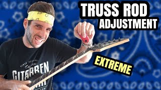 Truss Rod Adjustment EXTREME  Cracking Electric Guitar Neck [upl. by Aicilev51]