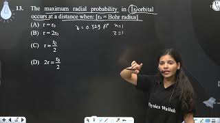 The maximum radial probability in 1sorbital occurs at a distance when r0  Bohr radius [upl. by Rutra]