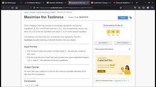 Maximise the Tastiness Problem Code MAXTASTE [upl. by Resay]