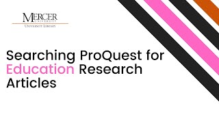 Searching ProQuest for Education Research Articles for Education Students [upl. by Amliw533]