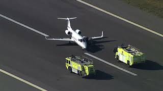 Plane makes emergency landing at Florida airport after blowing tires on takeoff [upl. by Llywellyn]