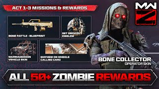 THE 50 MW3 ZOMBIES REWARDS amp HOW TO UNLOCK THEM ACT 13 MISSIONS  FREE OPERATOR amp BLUEPRINT [upl. by Adnaval288]