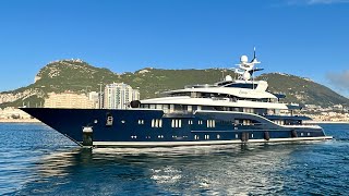 SOLANDGE 85m Lurssen Built Superyacht Departing Gibraltar 4K [upl. by Herwin]