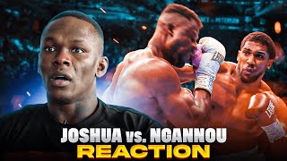 Israel Adesanya Reacts To Anthony Joshuas BRUTAL KO vs Francis Ngannou [upl. by Ahsenid]