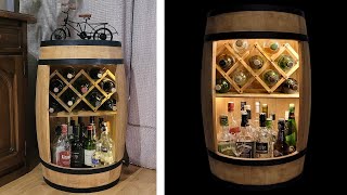 Decorative wine cabinet with LED lighting wooden barrel with mobile wine bottle lounger [upl. by Jenn]