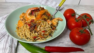 Recette de spaghettis au crevette rapides faire et délicieux spaghettisauxcrevette [upl. by Nairadas]