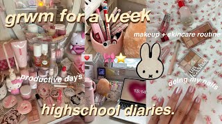 💌 grwm for school for a week  makeup skincare fits  romanticizing school aesthetic vlogs nails [upl. by Aynotal13]