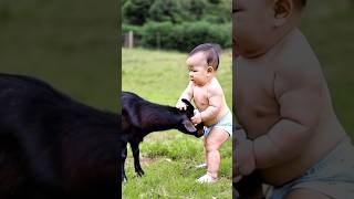 See how the little boy fights the goat and who wins…boys viralshorts funnyshorts comedy [upl. by Aikemot]