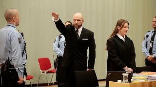 Mass killer Breivik makes Nazi salute at court hearing [upl. by Innob]