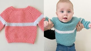 Crochet Simple Stripe Pullover Sweater [upl. by Peggir428]