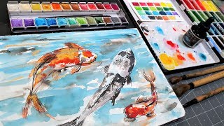 EASY Koi Fish in Watercolor RealTime Tutorial [upl. by Cristy431]