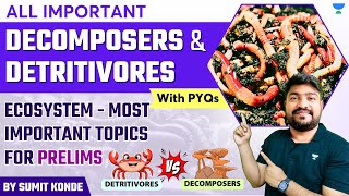 Environment All important Decomposers amp Detritivores  Ecosystem for UPSC Prelims [upl. by Edy]