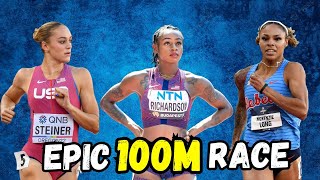 ShaCarri Richardson vs Abby Steiner vs McKenzie Long over 100m II 2024 US Championships Eugene [upl. by Aical129]