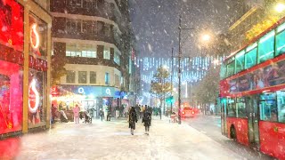 The Joy of Snow in London ☃️ Snowing in West End Christmas Night Walk  4K HDR 60FPS [upl. by Mcclure]