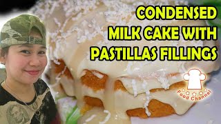 Condensed Milk Cake with Pastillas Filling  No Oven Bake  Condensed Cake  FoodChannelPH [upl. by Adnauqaj388]