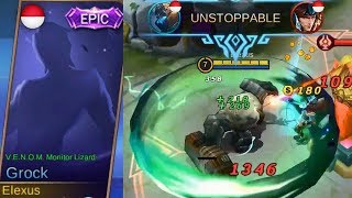 Grock Epic Skin VENOM Monitor Lizard Gameplay Skill Effect VENOM Tank  Mobile Legends [upl. by Delaryd992]