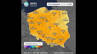 Poniedziałek 24062024 prognoza temperatury powietrza na 8 godzin Model INCA imgw pogoda [upl. by Ahsitram198]