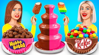 Chocolate Fountain Fondue Challenge  Candy Battle for 24 Hours by RATATA [upl. by Marga]