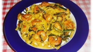 TALLARINES CON GAMBAS Y CALABACINES  RECETA [upl. by Elinnet]