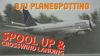 Landing amp Take off with crosswinds and bad weather due to a cold front at SJU Plane Spotting [upl. by Onidranreb901]