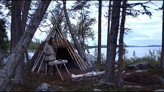 Bushcraft trip  making tripod table and amadou tinder  permanent tipi camp series  part 5 [upl. by Tiff272]