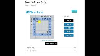 AI Solve Daily Numbrix 9 Puzzle 712024 ASMR [upl. by Elbys]