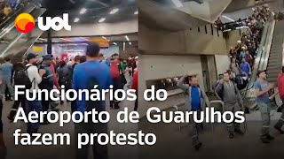 Aeroporto de Guarulhos Funcionários protestam contra proibição de uso de celulares em terminal [upl. by Kryska]