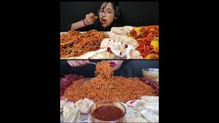 FOODIE 🔥 DARLING VS SPICE ASMR EATING SPICY NOODLES WITH MOMOS 🌶️🤤 [upl. by Ahsinrats]