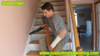 DIY Refinish amp Paint Hardwood Stairs that were Carpeted Stained Varnished Part 4 prime stringer [upl. by Suirred]