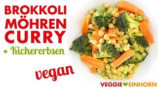 Veganes BROKKOLIMÖHRENCURRY mit Kichererbsen und Kokosmilch [upl. by Hekking]