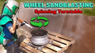 Sandblasting Wheels amp Rims with a Turntable – FAST Wheel Stripping Wet Paint  Blue Dog Blasting [upl. by Hills]