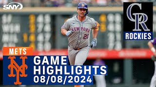 Mets vs Rockies 882024  NY Mets Highlights  SNY [upl. by Dnomyad]