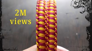 DIY Simple Double color silk thread bangles unique designsquare macrame knot reuse old bangles [upl. by Tryck917]