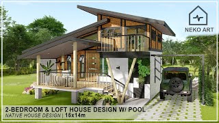 EP 67  2 BEDROOM amp LOFT NATIVE HOUSE Design with POOL  Modern BahayKubo House Design  NEKO ART [upl. by Lorusso]