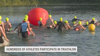 Hundreds of athletes participate in triathlon at Millennium Park [upl. by Iffar]